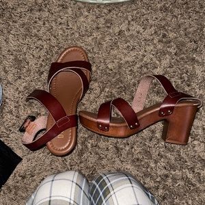 Brown chunky clog heels